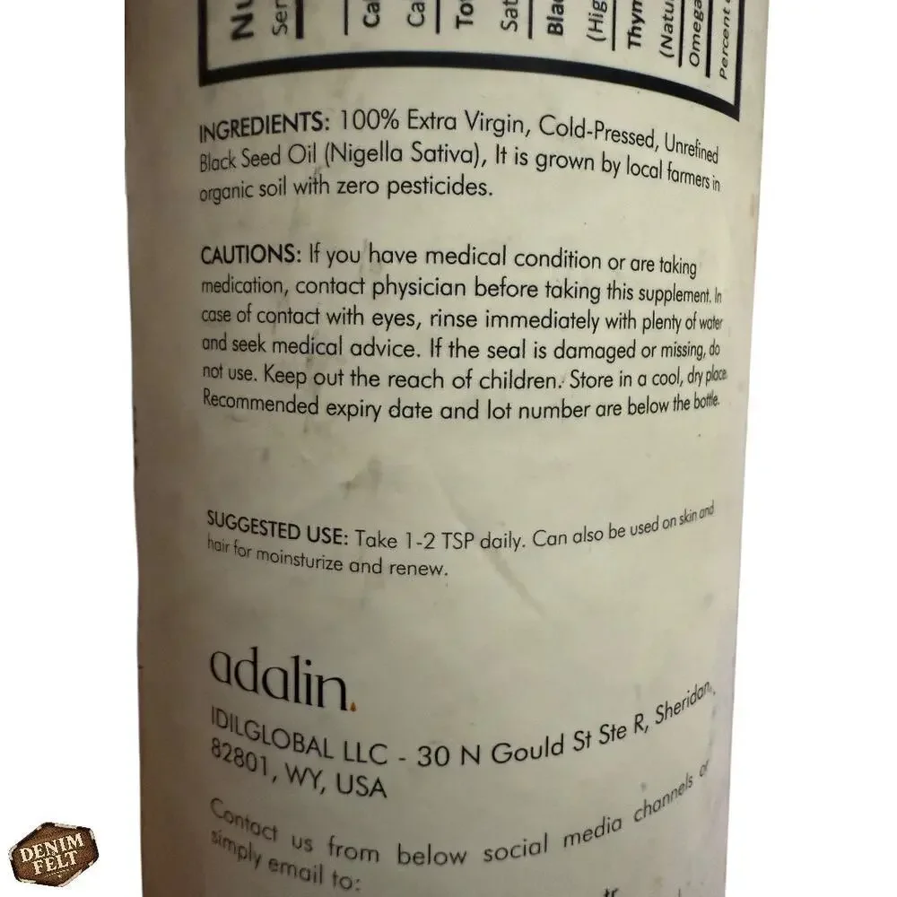 Adalin Black Seed Oil 250ml | Cold Pressed, Glass Bottle, Pure TQ 2.1–2.7% NEW - Picture 14 of 16